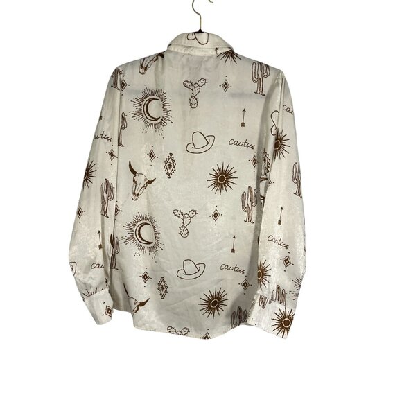 Retro Western Cowgirl Shirt Tan L Country Farm Classic Chic Concert Preppy 80s - Picture 10 of 13